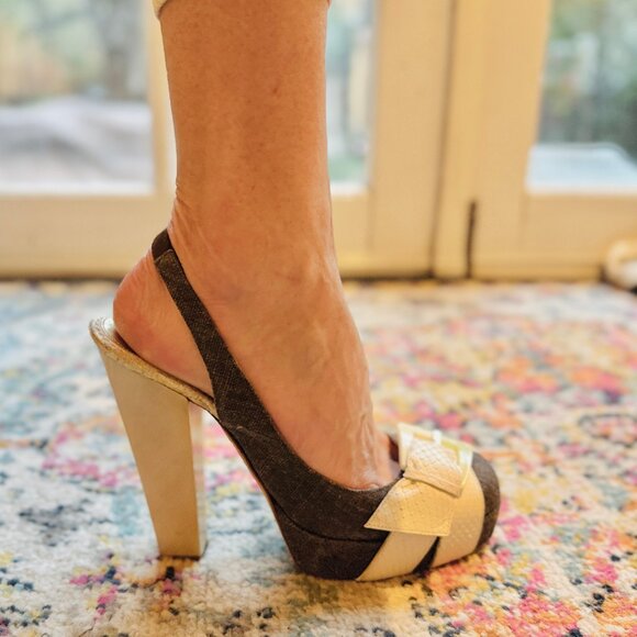 Claudio Merazzi Fabulous Pumps, US 8.5, Exc Condition, Tweed/Snakeskin - Picture 6 of 7